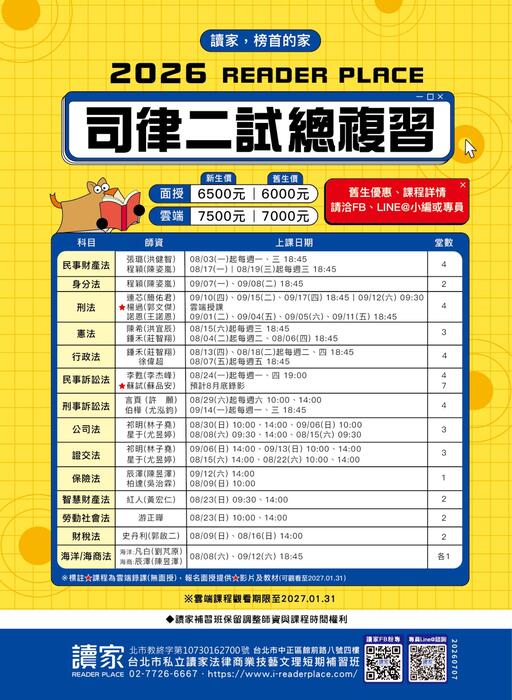 2026司律一試考猜
