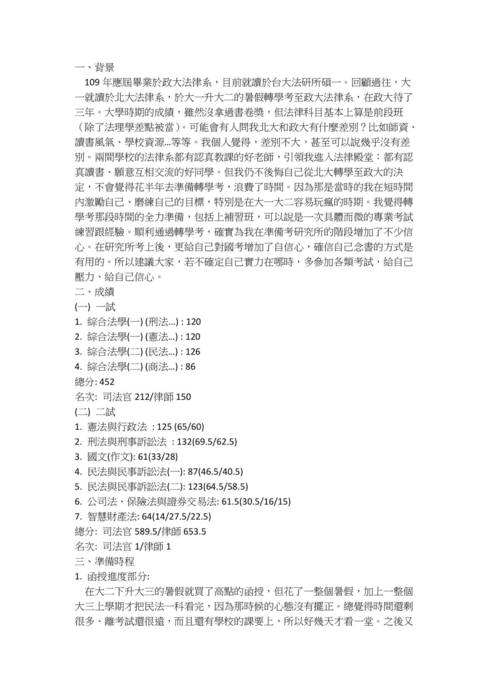 109律師司法官(智財)上榜經驗分享-張o軒(0120再刊) 109律師司法官(智財)上榜經驗分享-張o軒(0120再刊)