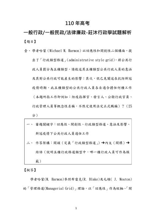 110年一般行政 一般民政 法律廉政-莊沐⾏政學試題解析 110年一般行政 一般民政 法律廉政-莊沐⾏政學試題解析